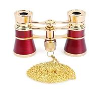 Prismáticos clásicos Plegables de 3 x 25 con Cuerpo de Metal y Cadena, Lente óptica, telescopio de Teatro, diseño Retro, Regalos para Mujeres, telescopio monocular Transparente(Rojo)