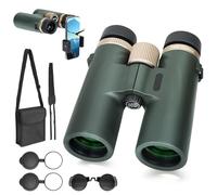 Prismáticos compactos de 12 x 42 HD, prismáticos de gran visión, prisma BAK4 HD + lente FMC, para adultos, observación de aves, senderismo, caza, turismo (verde oliva)