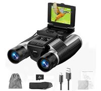 Prismáticos digitales con cámara, cámara binocular HD de 12 x 32, fotos de 48 MP, video de 2.5 K, zoom 8X, grabadora de fotos de video 1080P para observación de aves, viajes con tarjeta de memoria de
