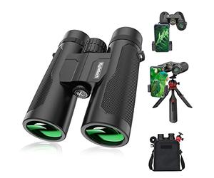 Prismáticos, Kylietech 12X42 Prismaticos Portátiles para Adultos- Prismas BaK4 y Lentes FMC, con Trípode y Adaptador para Teléfono, para Observación de Aves, Senderismo, Caza