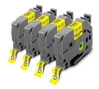 Pristar 4x Compatible TZe 12mm Etiquetas para Brother TZe-631 TZe631 Tzc631 | Negro sobre Amarillo Laminado Casete para Brother PT-P900W PT-H110 PT-E110 H100LB PT-D200BW E550W D400 H105 H101C H107B D210