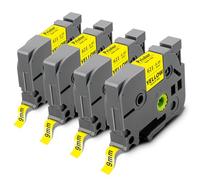 Pristar 4x Compatible TZe 9mm Etiquetas para Brother TZe-621 TZe621 Tzc621 | TZe Negro sobre Amarilla Laminada Casetes para Brother PT-H100 H110 E110 D400 H105 D200BW 1010 H108 1000 E550W H107B 9mm x 8m