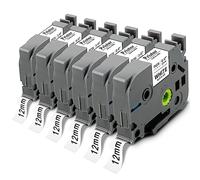 Pristar Cinta de repuesto compatible para TZe-FX231 de 12 mm 0.47 pulgadas, cinta laminada flexible para Brother Ptouch PT-D200 PT-D210 PT-D600 PT-D400 PT-H100 PT-H110, negro sobre blanco, paquete de 6