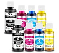 Pristar Paquete de 8 botellas de tinta 31 32XL compatibles con HP 31 32XL compatible con Smart Tank 5101 5102 7301 7001 7602 5000 6001 Plus 551 651 455 457 450 todo en uno tanque de tinta