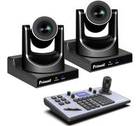 Prisual Sistema de cámara PTZ dual con zoom óptico de 30X, paquete profesional de 2 cámaras con controlador PTZ, seguimiento automático AI y salidas HDMI/3G-SDI/USB/LAN para producción en vivo