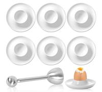 PRITOK 6 hueveras de porcelana: soporte para huevos de porcelana blanca con estante, juego de soporte para huevos de desayuno con abridor de huevos, hueveras, soporte para huevos apilable, juego para