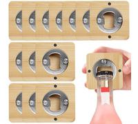 PRITOK Abrebotellas de cerveza: 12 unidades abrebotellas de madera, abrebotellas, abrebotellas de acero inoxidable de bambú con debilitamiento de campo, adsorbible, abrebotellas personalizado, gran