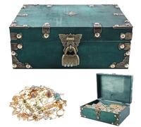 PRITOK Baúl del tesoro de madera vintage: cofre del tesoro vintage con cerradura de combinación, joyero con tapa, cofre del tesoro infantil, pequeño cofre del tesoro pirata (verde, 24 x 17 x 9,5 cm)