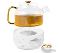 PRITOK Calentador Para Tetera De Cerámica, Calentador De Té Con Portavelas, Blanco Hueco Tallado, Calentador De Té Para Juegos De Té Y Café