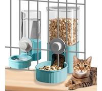PRITOK Dispensador automático de comida y agua: 2 piezas comederos y dispensador de agua para mascotas, juego para alimentar perros y gatos, dispensador colgante para gatos, perros azul