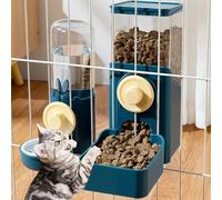 PRITOK Dispensador de comida y dispensador de agua: 2 piezas Dispensador automático de comida y agua para mascotas, juego para alimentar a perros y gatos, dispensador colgante para gatos, perros azul