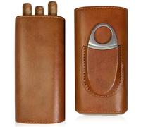 PRITOK Estuche de piel para puros con cortador de puros: 3 tubos de humidor de madera de cedro, humidores de viaje para puros, accesorios para puros, juego de regalo, regalos para hombres (marrón)