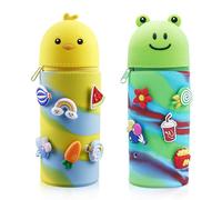PRITOK Estuche de silicona suave: 2 estuches de silicona, estuche de lápices de silicona rana, pollo, viene con piezas pequeñas que se pueden combinar libremente para estudiantes, adolescentes, verde,