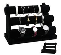 PRITOK Expositor de joyas de terciopelo con 3 niveles extraíbles, soporte para joyas, para relojes, pulseras, collares y joyas de mano, color negro