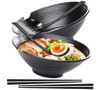 PRITOK Juego de 2 cuencos de ramen con palillos y cucharas, 1000 ml, juego de vajilla japonesa, ramen para sopa, cuenco Pho Bowl y Sushi, apto para lavavajillas