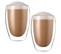 PRITOK Juego de 2 vasos de doble pared para latte macchiato, 450 ml, de doble pared, de vidrio de borosilicato, capuchino, tazas de té, tazas de café aisladas, aptas para lavavajillas