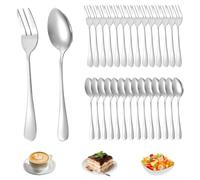 PRITOK Juego de 30 tenedores de postre de acero inoxidable, cucharillas de café de acero inoxidable, juego de 15 cucharas de café y 15 tenedores de postre para 15 personas, para casa, restaurante,