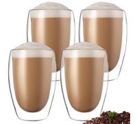 PRITOK Juego de 4 Tazas Desayuno Café Expreso de 450 ml, de Doble Pared, de Vidrio de Borosilicato, para Latte, Macchiato, Capuchino, Cerveza, Leche, Té