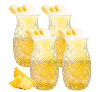PRITOK Juego de 4 vasos de cóctel de 480 ml, vasos de piña, vasos de cóctel para bar, fiesta, zumo de vino, copas de piña, copas de cóctel transparente con relieve de piña para cócteles, vasos de zumo