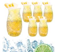 PRITOK Juego de 6 vasos de cóctel de 480 ml, vasos de piña, vasos de cóctel para bar, fiesta, zumo de vino, copas de piña, copas de cóctel transparente con relieve de piña para cócteles, vasos de zumo