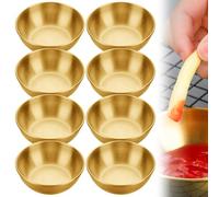 PRITOK Juego de 8 cuencos dorados: cuencos redondos de acero inoxidable, cuencos para salsas, especias y salsas, para sushi, aperitivos, especias, mostaza (8,2 x 2,7 cm)