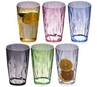 PRITOK Juego de vasos de agua, vasos de plástico, multicolor, 6 unidades, 470 ml, vasos de agua, vasos de zumo, con aspecto de cristal, reutilizables, para casa, camping, fiestas
