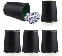 PRITOK Juego de vasos de dados: 5 piezas de piel con 25 cubos silenciosos para juegos de fiesta/mesa Bar Home Liars Juegos de dados Exquisita sensación de mano