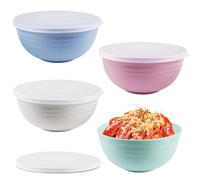 PRITOK Juegos de Cuencos: Pack de 4 Bol con Tapas, Cuenco Plastico Grande, Ensaladera, Sin BPA, Inastillable, 15,7x 7,3cm Tazones Desayuno Apto para Cereales, Ensaladas, Sopas, Cuatro Colores