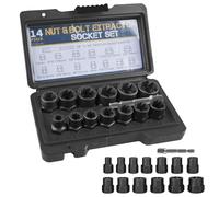 PRITOK Kit de 14 extractores de tuercas: conjunto de extractores de tornillos - Juego de boquillas de perfil en espiral - Extractor de pernos para quitar tuercas dañadas y oxidadas (6,35-19 mm) (negro