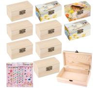 PRITOK Mini cofre del tesoro de madera: 10 piezas cofre del tesoro cumpleaños infantil con 4 pegatinas purpurina, caja de madera con tapa, caja de regalo para manualidades, fiesta pirata, cumpleaños,