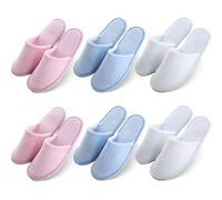 PRITOK Pantuflas de hotel para invitados, 6 pares de pantuflas de rizo con punta cerrada antideslizante de fieltro coral, tamaño universal, 28 x 11 cm, para hotel, viajes, hogar, uso para invitados,