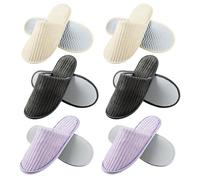 PRITOK Pantuflas para invitados de hotel, pantuflas de rizo, con cerradas, 6 pares, lavables, antideslizantes, forro polar coral, tamaño universal, 28,5 x 11 cm, para hotel, viajes, hogar, uso para