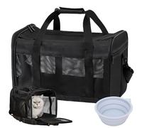 PRITOK Transportín para gatos y perros y gatos: 42 x 27 x 28 cm, para gatos, plegable, con comedero para perros, portátil, para mascotas, color negro