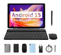 PRITOM Tablet de 10 pulgadas, 4 en 1, 8 GB, 64 GB ROM, Android 14, 1024 GB Expand, Qcta Core, WiFi 6, 6000 Mah, Tablet PC con teclado, ratón, funda, gris