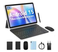 PRITOM Tablet de 10 pulgadas, Tablet 6 en 1, 16 GB, 64 GB ROM, Android 15, ampliable hasta 1024 GB, Quad Core, WiFi 6, 6000 mAh, Tablet PC con teclado, ratón, funda, gris