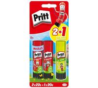 Pritt Juego de pegamento en barra con motivos diseño, apto para niños manualidades, 2 barras 22 g y 1 20 color uso escolar oficina