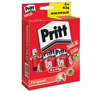 Pritt Pegamento en barra Pritt, seguro y apto para niños manualidades, fuerte uso escolar de oficina, 5x 43 g stick