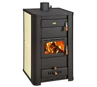 Prity Estufa de leña para calefacción central, estufa de combustible sólido, 5,0 kilovatios, beige/negro