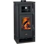Prity K2 GT F - Estufa de leña con horno, color negro, vitrocerámica, opción de caldera, certificado CE, moderna cocina de granja