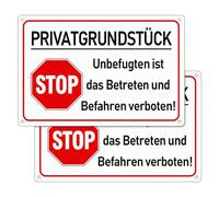 PRIVATGRUNDSTÜCK STOP Cartel "Betreten Verboten" - Juego de 2 unidades, aluminio 20 x 30 cm, resistente a la intemperie y reflectante con agujeros, para entrada, terreno y jardín