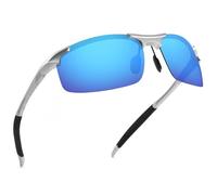 PRIVEL Lentes de sol polarizados deportivos de tamaño XXL extra grandes de 150 mm para cabezas grandes y anchas, de aluminio, TR90, Plata mate + brazo gris de goma | Espejo azul polarizado, Extra