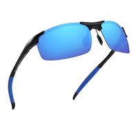PRIVEL Lentes de sol polarizados deportivos de tamaño XXL extra grandes de 150 mm para cabezas grandes y anchas, de aluminio, TR90, Negro mate + brazo negro de goma | Espejo azul polarizado, Extra