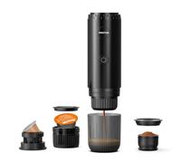 PRIXTON Cafetera Espresso Portátil Roma, Compatible con Café Molido y Cápsulas, 19 Bares de Presión, Potencia de 80 W, Depósitvo de 80 ml, Auto-apagado de Seguridad, Adaptadores Incluidos (Negro)