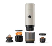 PRIXTON Cafetera Espresso Portátil Roma, Compatible con Café Molido y Cápsulas, 19 Bares de Presión, Potencia de 80 W, Depósitvo de 80 ml, Auto-apagado de Seguridad, Adaptadores Incluidos (Crema)