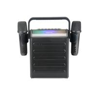 PRIXTON Karaoke Portátil Party Star con 2 Micrófonos Inalámbricos, Bluetooth, Luz LED, USB, Micro SD, AUX y Jack, Batería Recargable, 30 W, Autonomía 7-8 h