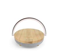 PRIXTON Lámpara LED inalámbrica Speaker Light, Multifunción 4 en 1: Cargador, Altavoz Bluetooth, Control Táctil, 3 Niveles Regulables de iluminación, Color Madera