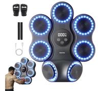 PRIXTON Máquina de Boxeo Musical Combat Pro BM150, Bluetooth y Luces LED, 11 Modos y 9 Velocidades, Guantes Incluidos, Entrenamiento Interactivo en Pared para Casa