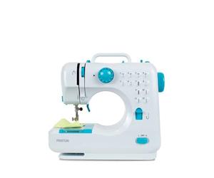 PRIXTON Mini Máquina de Coser Portátil P110 con Cajón para Accesorios, Lámpara y Pedal, 12 Tipos de Puntadas Diferentes, Dimensiones 26x25x11.5 cm, Azul