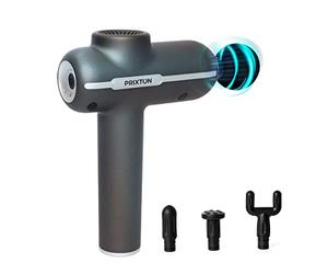 PRIXTON Pistola Masajeadora Synergy MGF80 para Masaje Muscular Fitness y Terapia Física, 5 Velocidades, 4 Cabezales, 2700 rpm, Potencia 50W, Diseño Inalámbrico y Ligero