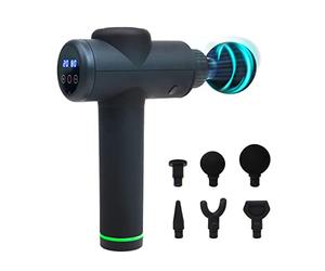 PRIXTON Pistola Masajeadora Xtreme MGF200 para Masaje Muscular Fitness y Terapia Física, 30 Velocidades, 6 Cabezales, 3300 rpm, Potencia 45W, Diseño Inalámbrico y Ligero, Funda y Maletín Incluido